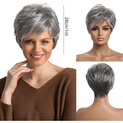 Short Grey Pixie Cut Wig with Bangs for Women