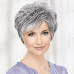 Short Grey Pixie Cut Wig with Bangs for Women