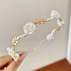Rose Pearl Hair Hoop for Brides Ladies Girls