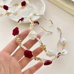 Rose Pearl Hair Hoop for Brides Ladies Girls
