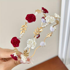 Rose Pearl Hair Hoop for Brides Ladies Girls