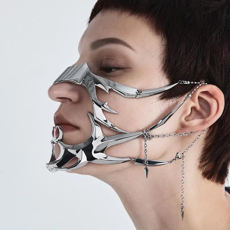 Men's Gothic Liquid Silver Hollow Mask