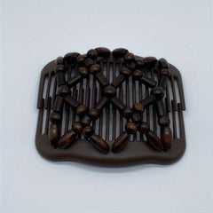 Wood Beaded Stretch Double Hair Combs Clips Bun Maker Hair Accessories