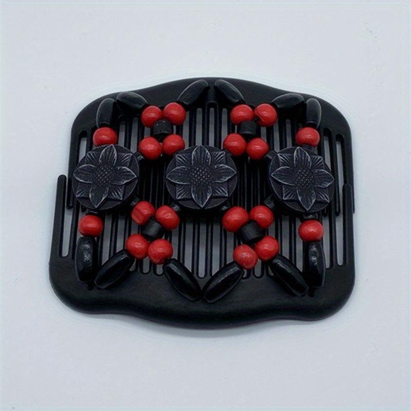 Wood Beaded Stretch Double Hair Combs Clips Bun Maker Hair Accessories
