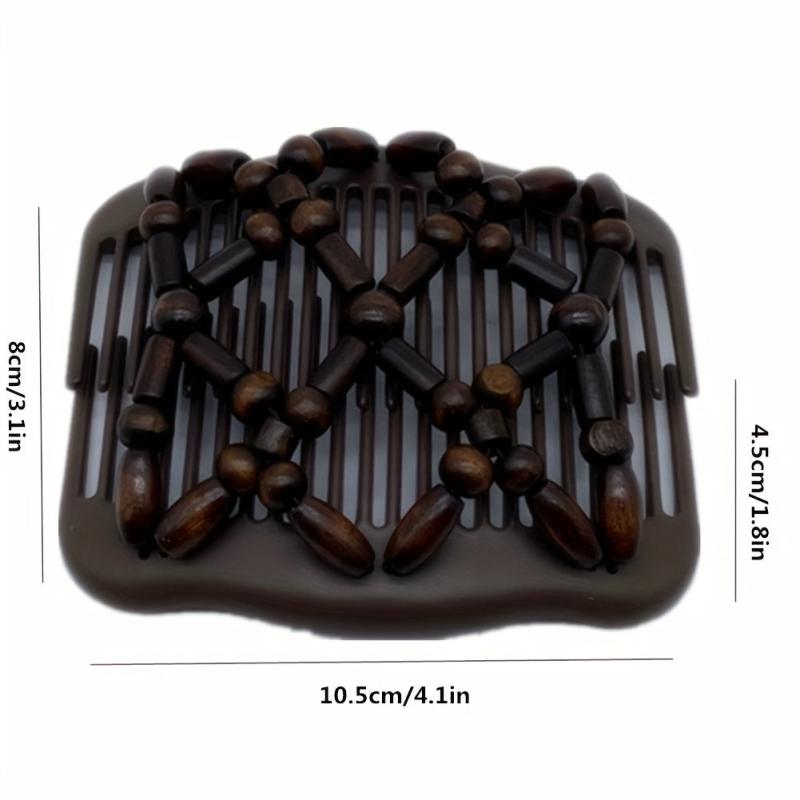Wood Beaded Stretch Double Hair Combs Clips Bun Maker Hair Accessories
