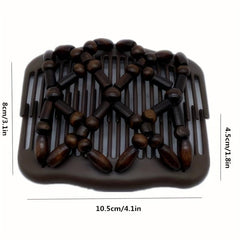 Wood Beaded Stretch Double Hair Combs Clips Bun Maker Hair Accessories