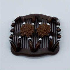 Wood Beaded Stretch Double Hair Combs Clips Bun Maker Hair Accessories