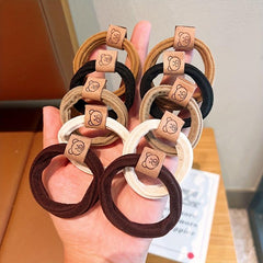 10PCS Women Solid Scrunchies High Elastic Hair Bands Coffee Bear Rubber Band