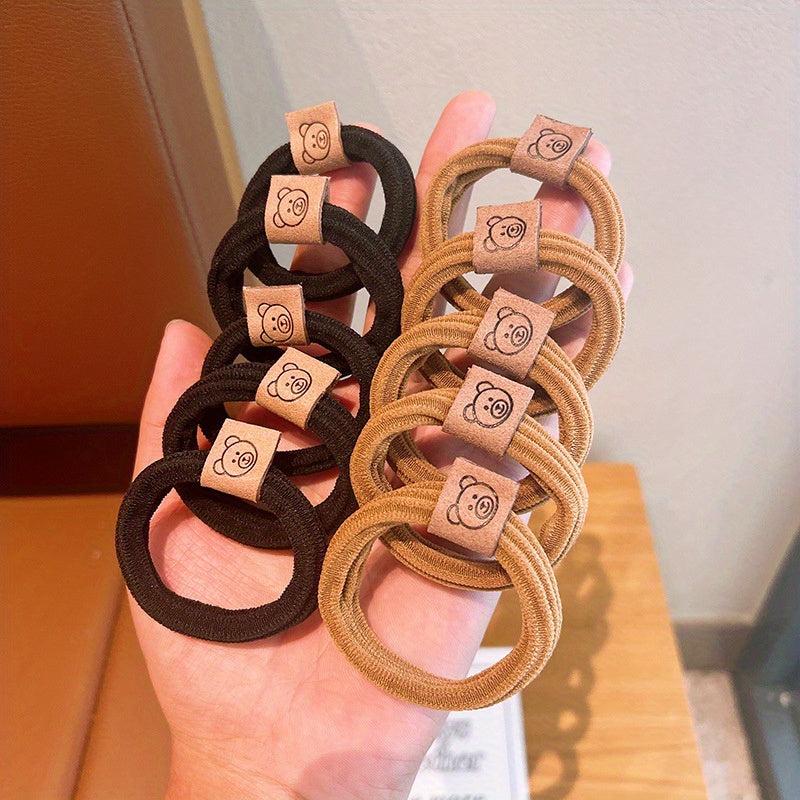 10PCS Women Solid Scrunchies High Elastic Hair Bands Coffee Bear Rubber Band
