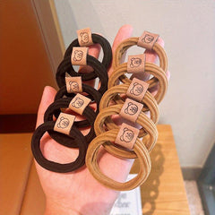 10PCS Women Solid Scrunchies High Elastic Hair Bands Coffee Bear Rubber Band
