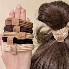 10PCS Women Solid Scrunchies High Elastic Hair Bands Coffee Bear Rubber Band