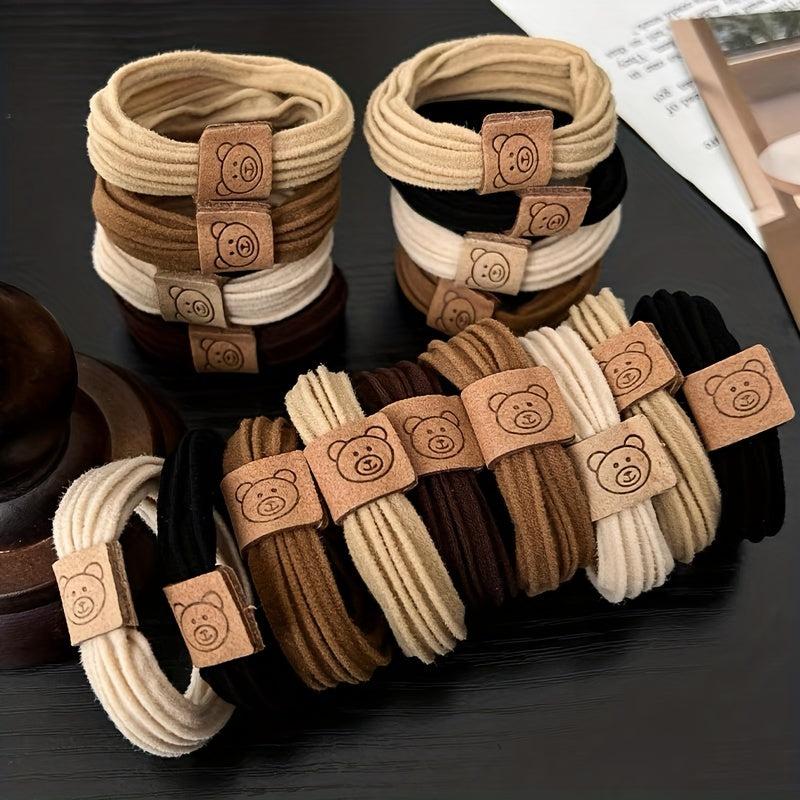 10PCS Women Solid Scrunchies High Elastic Hair Bands Coffee Bear Rubber Band