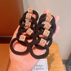 10PCS Women Solid Scrunchies High Elastic Hair Bands Coffee Bear Rubber Band