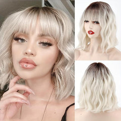 Short Wave Wig With Bangs Natural Look Heat Resistant Fiber Wig