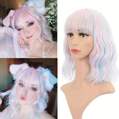 Short Wave Wig With Bangs Natural Look Heat Resistant Fiber Wig