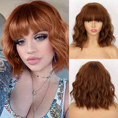 Short Wave Wig With Bangs Natural Look Heat Resistant Fiber Wig