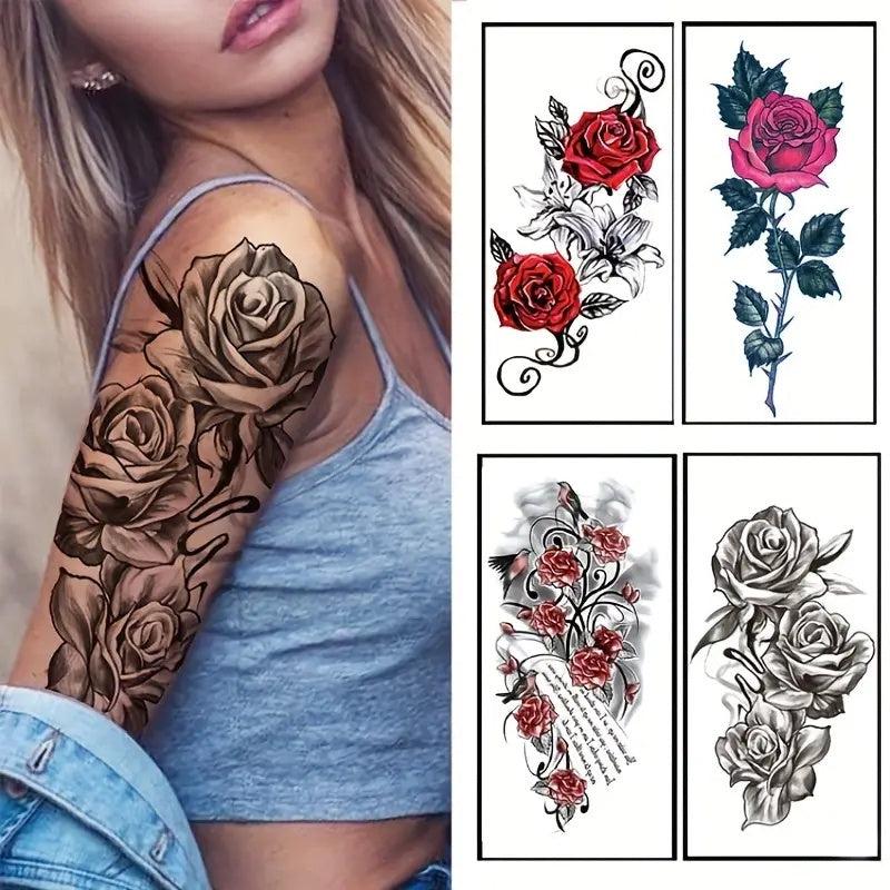 4pcs Rose Tattoo Sticker Waterproof Body Stickers