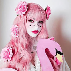 Pink Curly Wavy Wig for Girls Heat Friendly Synthetic Cosplay Party Wig