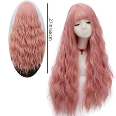 Pink Curly Wavy Wig for Girls Heat Friendly Synthetic Cosplay Party Wig