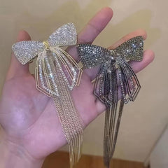 Rhinestone Bow Tassel Hair Clip Sparkling Hair Accessory