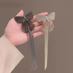 Rhinestone Bow Tassel Hair Clip Sparkling Hair Accessory