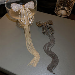 Rhinestone Bow Tassel Hair Clip Sparkling Hair Accessory