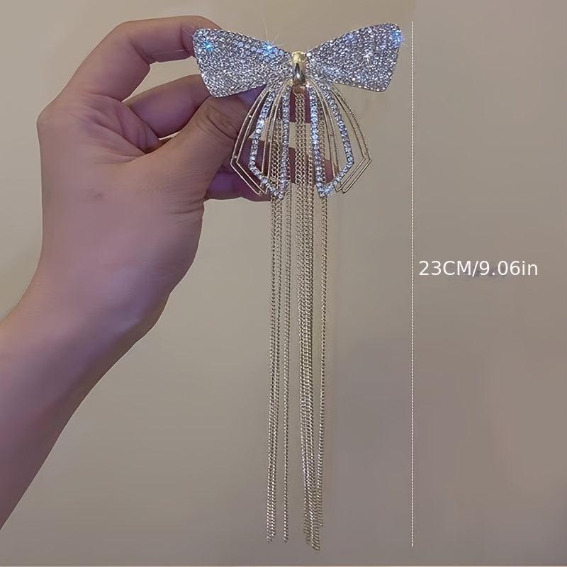 Rhinestone Bow Tassel Hair Clip Sparkling Hair Accessory