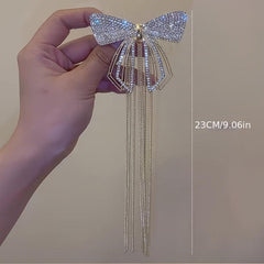 Rhinestone Bow Tassel Hair Clip Sparkling Hair Accessory