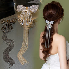 Rhinestone Bow Tassel Hair Clip Sparkling Hair Accessory