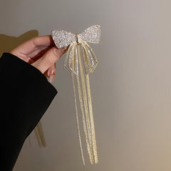Rhinestone Bow Tassel Hair Clip Sparkling Hair Accessory