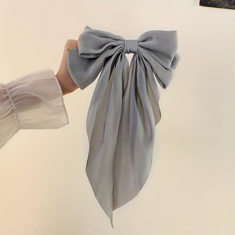 Red Bow Knot Fabric Hair Clip with Long Ribbon for Women