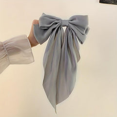 Red Bow Knot Fabric Hair Clip with Long Ribbon for Women