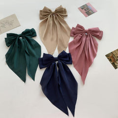Red Bow Knot Fabric Hair Clip with Long Ribbon for Women