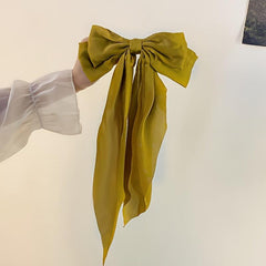 Red Bow Knot Fabric Hair Clip with Long Ribbon for Women