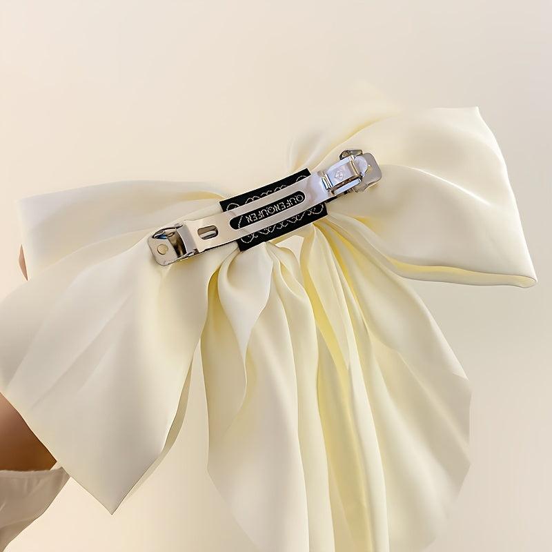 Red Bow Knot Fabric Hair Clip with Long Ribbon for Women