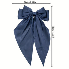 Red Bow Knot Fabric Hair Clip with Long Ribbon for Women