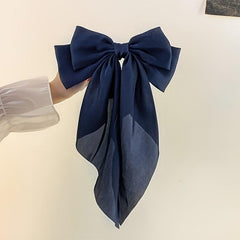 Red Bow Knot Fabric Hair Clip with Long Ribbon for Women