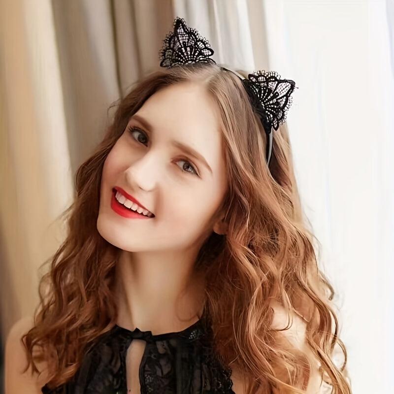 Lace Cat Ears Hair Hoop Girls Head Band Sweet Wash Face Headwear