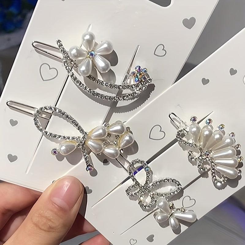 Rhinestone & Pearl Hair Clips Women Girls Hair Decors