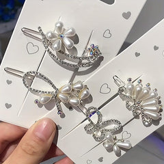 Rhinestone & Pearl Hair Clips Women Girls Hair Decors