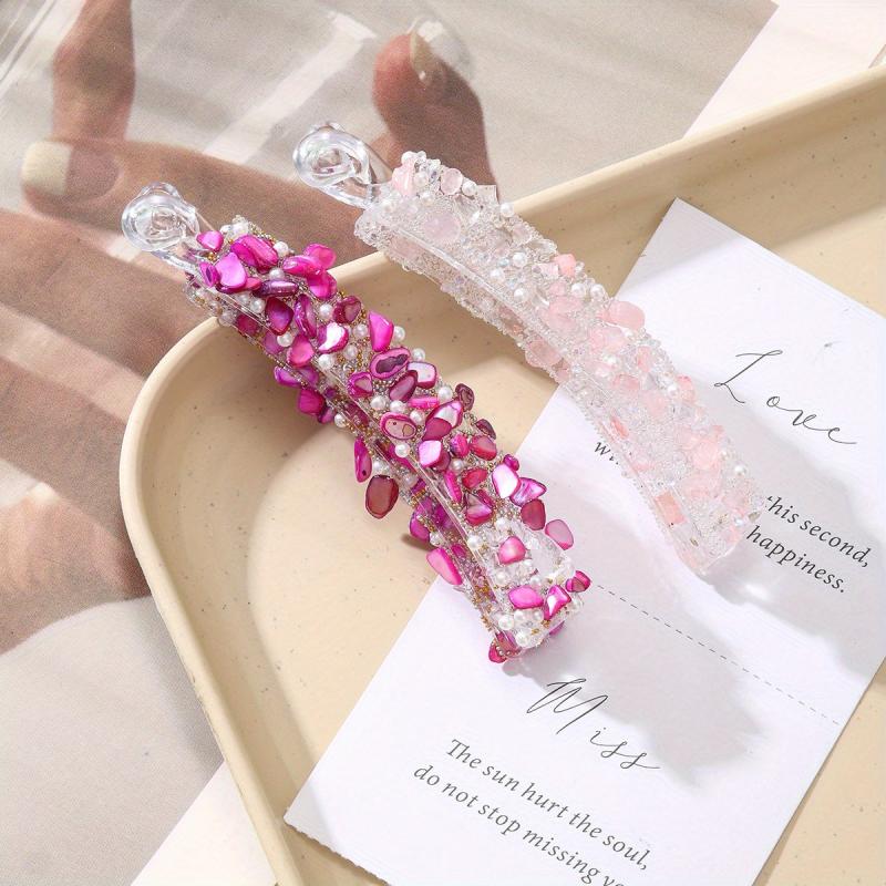 2pcs Pearls Banana Hair Clips Diamond Barrettes