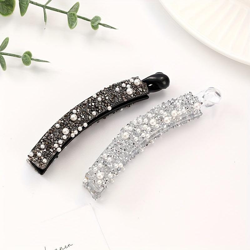 2pcs Pearls Banana Hair Clips Diamond Barrettes