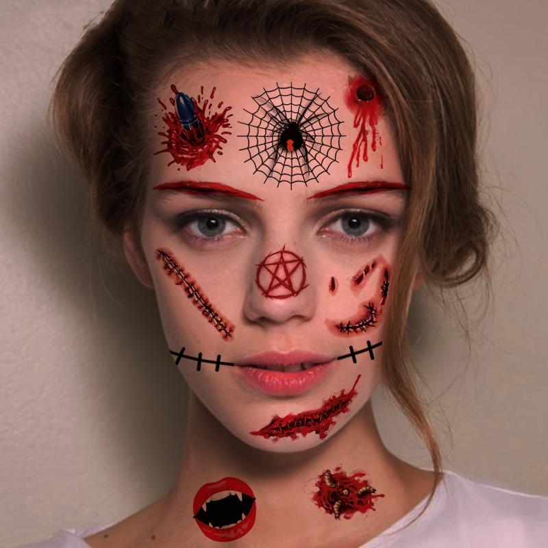 Halloween Tattoo Face Stickers Stereo Face Horror Waterproof Tattoo Stickers