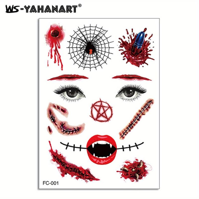 Halloween Tattoo Face Stickers Stereo Face Horror Waterproof Tattoo Stickers