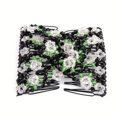 Crystal Beaded Flower Hair Comb Headwear for Holiday Party