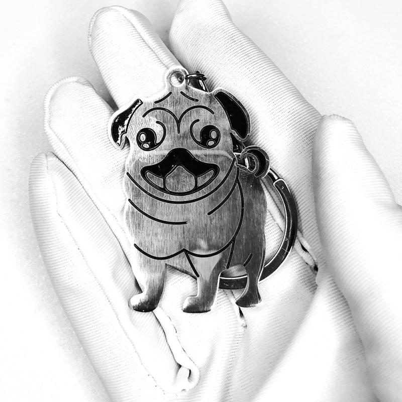 Pug Dog Key Chains Animal Keyring KeyHolder Stainless Steel Pug Boxer Pendant