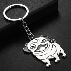 Pug Dog Key Chains Animal Keyring KeyHolder Stainless Steel Pug Boxer Pendant
