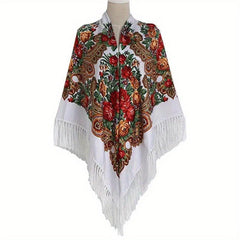 Fringed Ethnic Square Scarf Oversize Shawl Women's Scarf