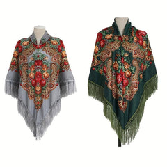 Fringed Ethnic Square Scarf Oversize Shawl Women's Scarf