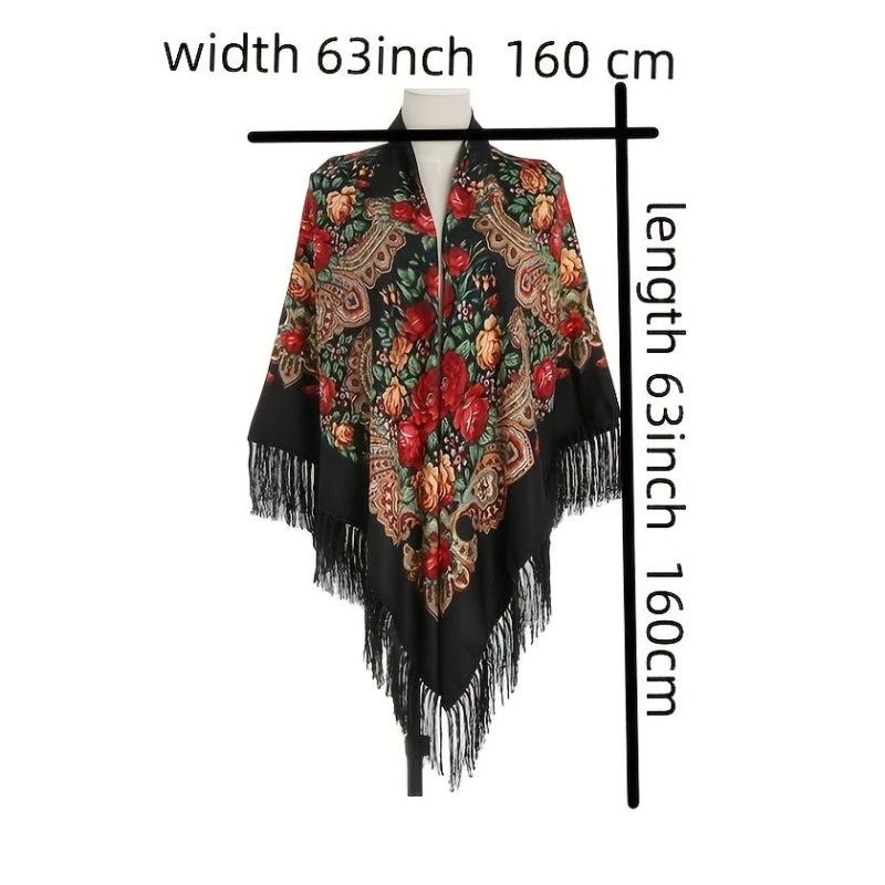 Fringed Ethnic Square Scarf Oversize Shawl Women's Scarf